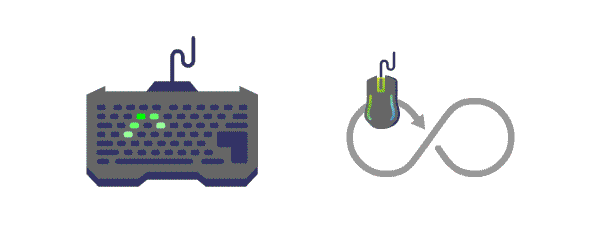 Animation: a mouse traces a figure-eight path while the matching keys on the keyboard light up in sync